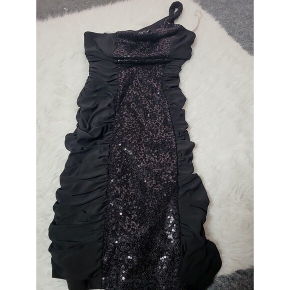 Ruby Rox Y2K Black One Shoulder Sequin Rouched Club Dress Size Medium - Picture 10 of 11